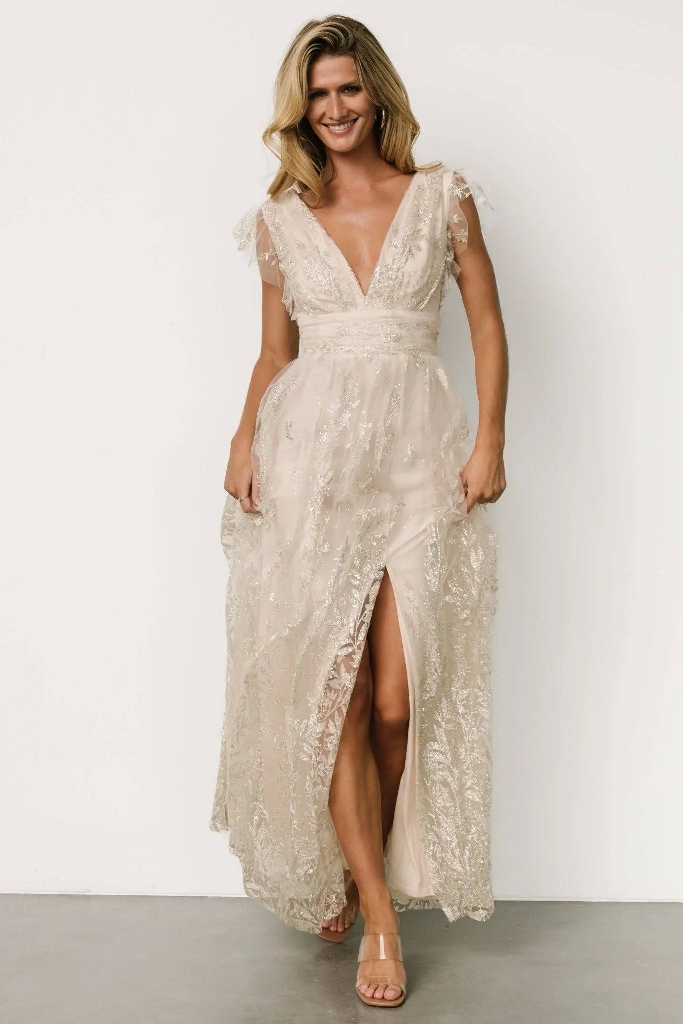 Karina Shimmer Gown | Ivory + Silver