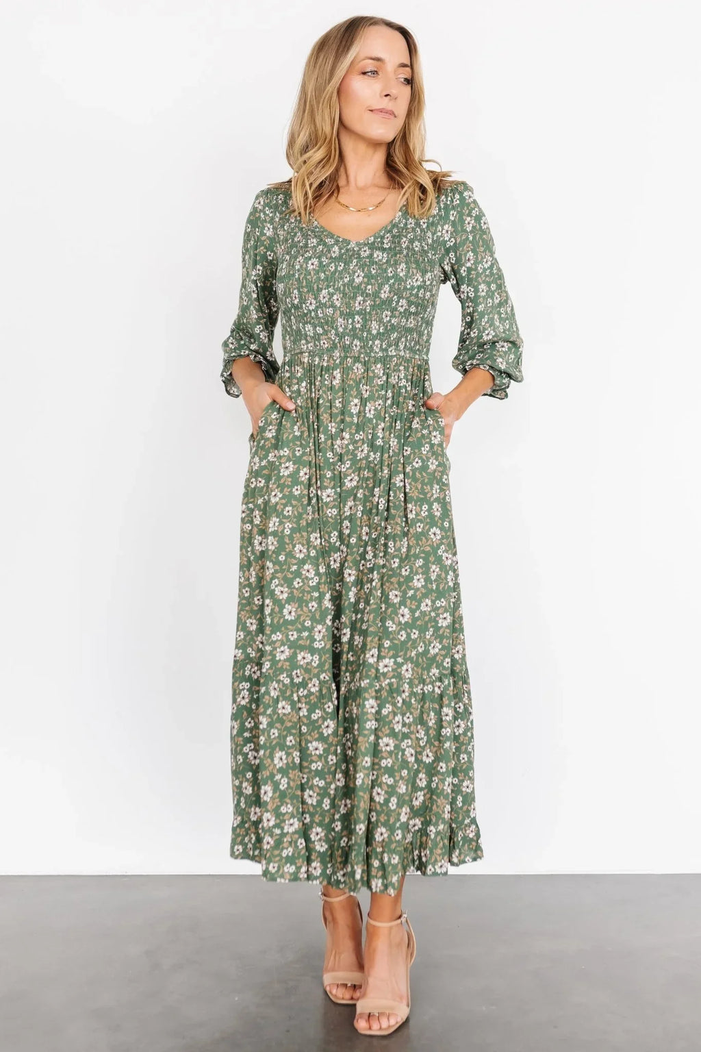 Tarryn Smocked Midi Dress | Olive Floral