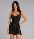 Glam Edit Rhinestone Satin Mini Dress