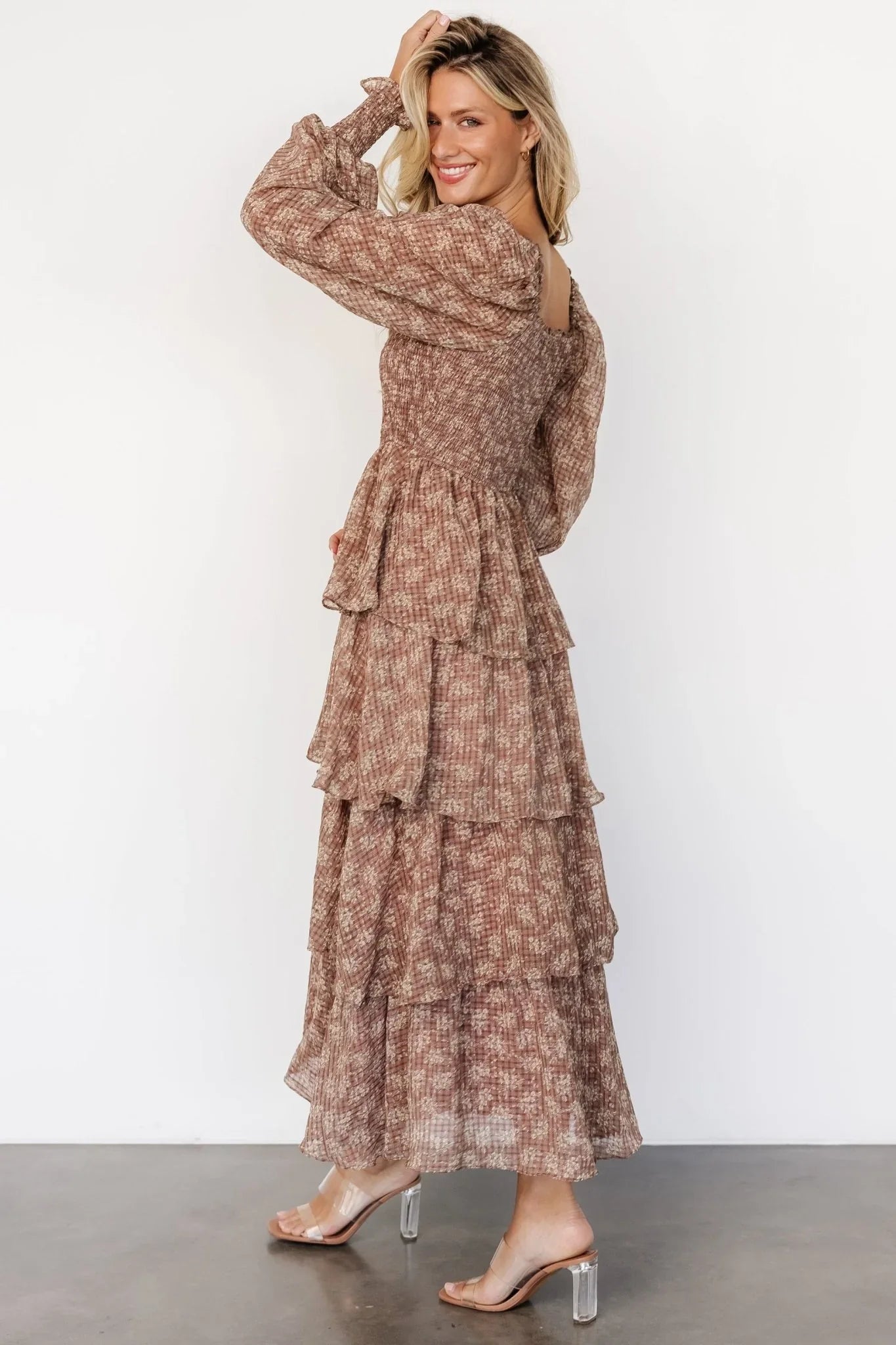 Miranda Tiered Maxi Dress | Latte Floral