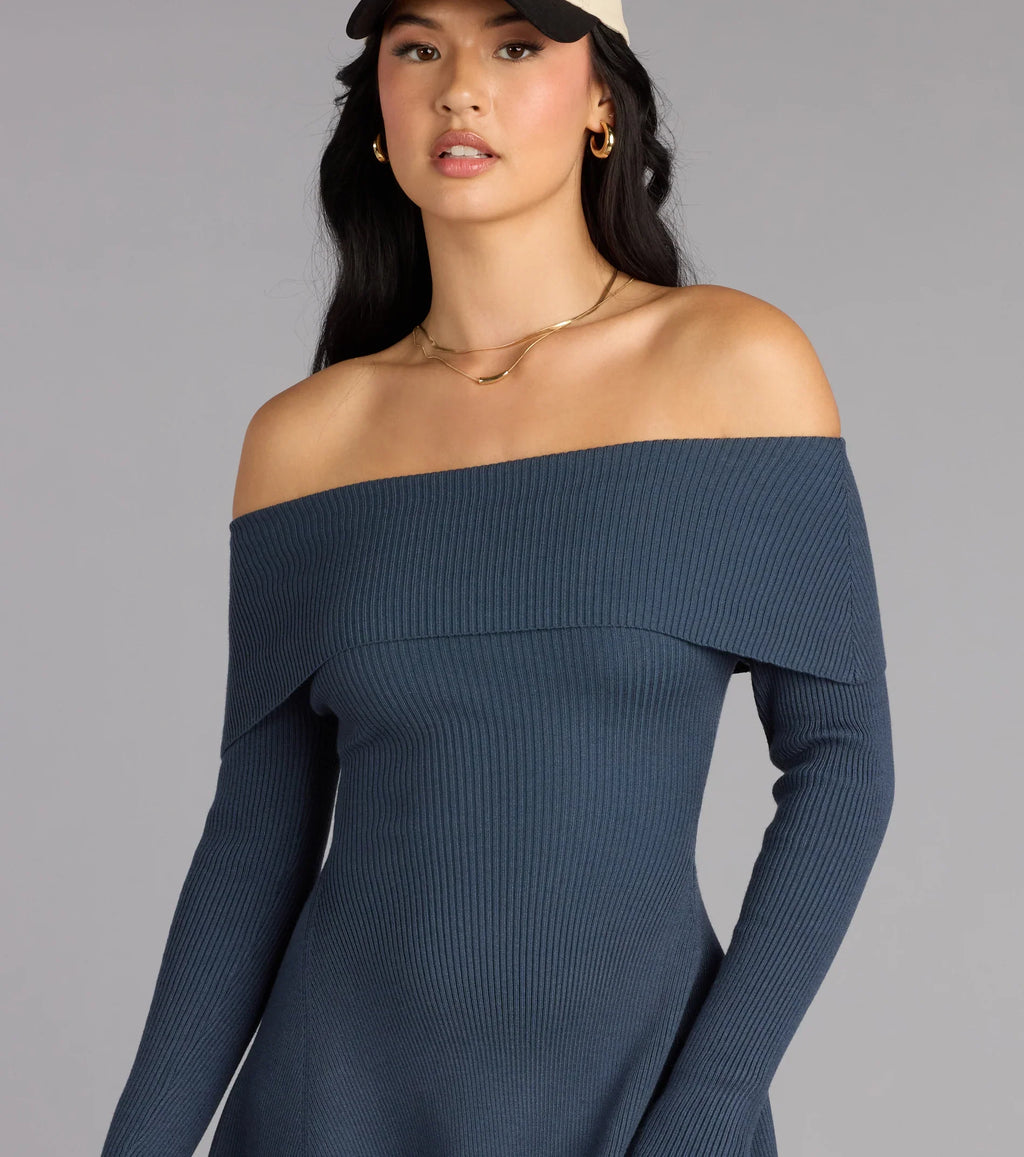 Chic Staple Ribbed Knit Skater Dress