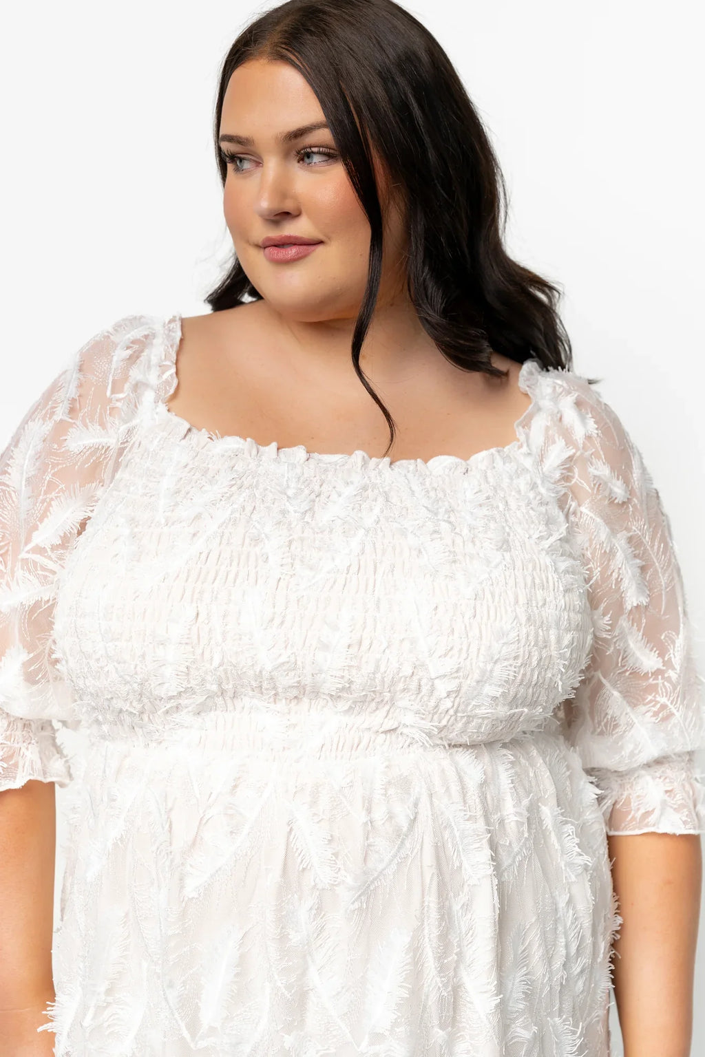 Paloma Smocked Feather Maxi Dress | Off White