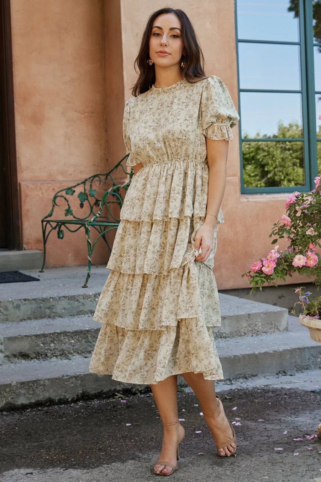 Pia Tiered Midi Dress | Light Sage Floral