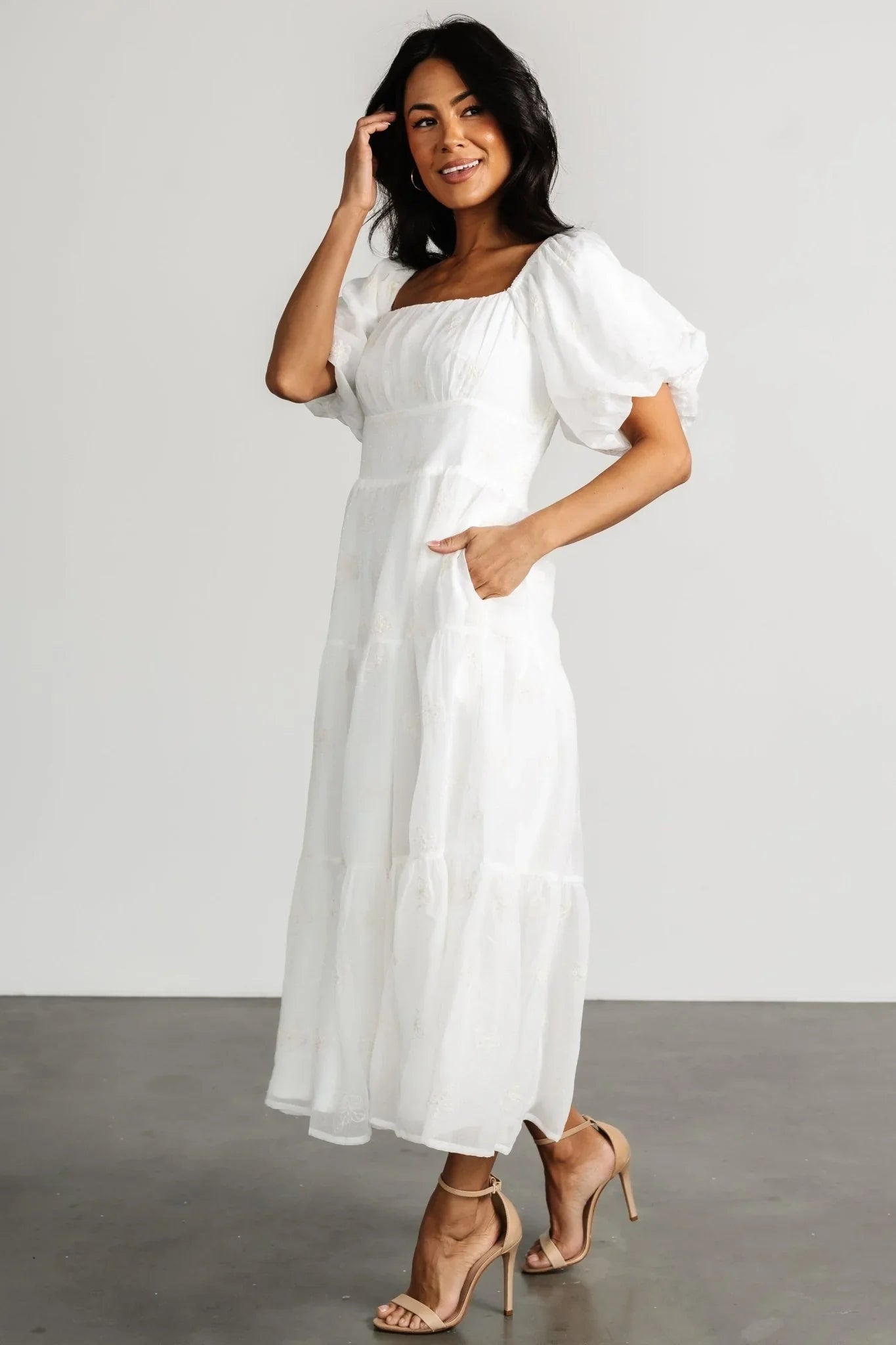 Rina Embroidered Shimmer Dress | Off White