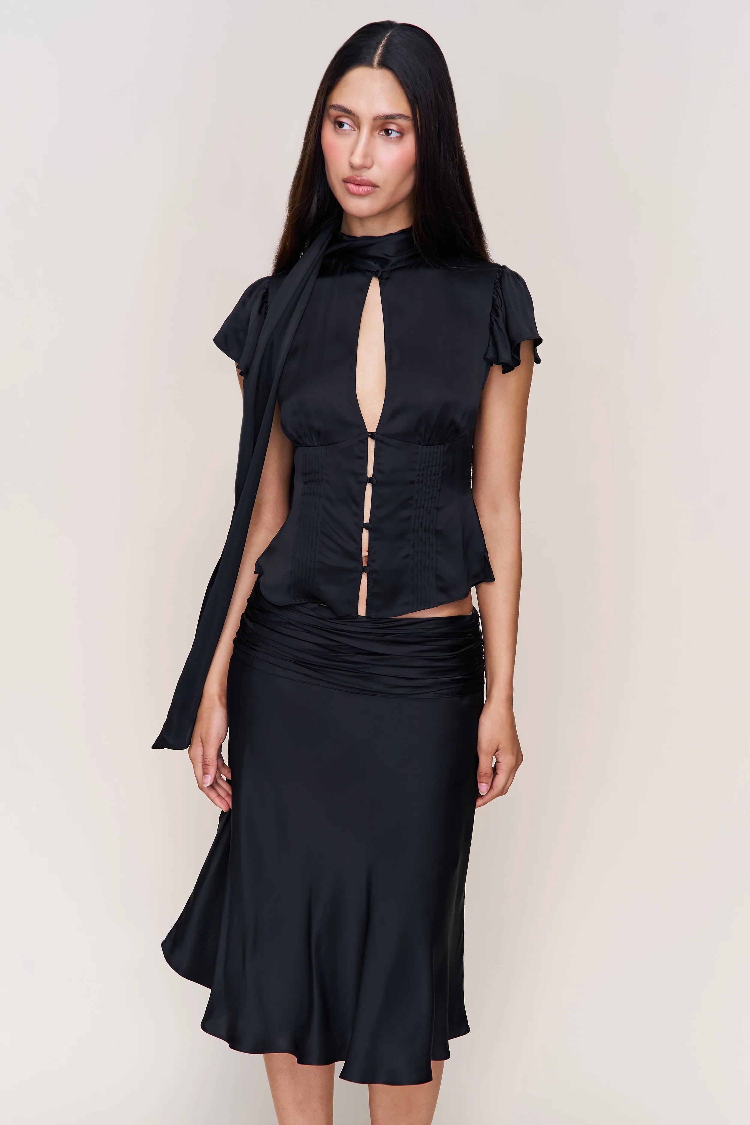 Eda Satin Midi Skirt