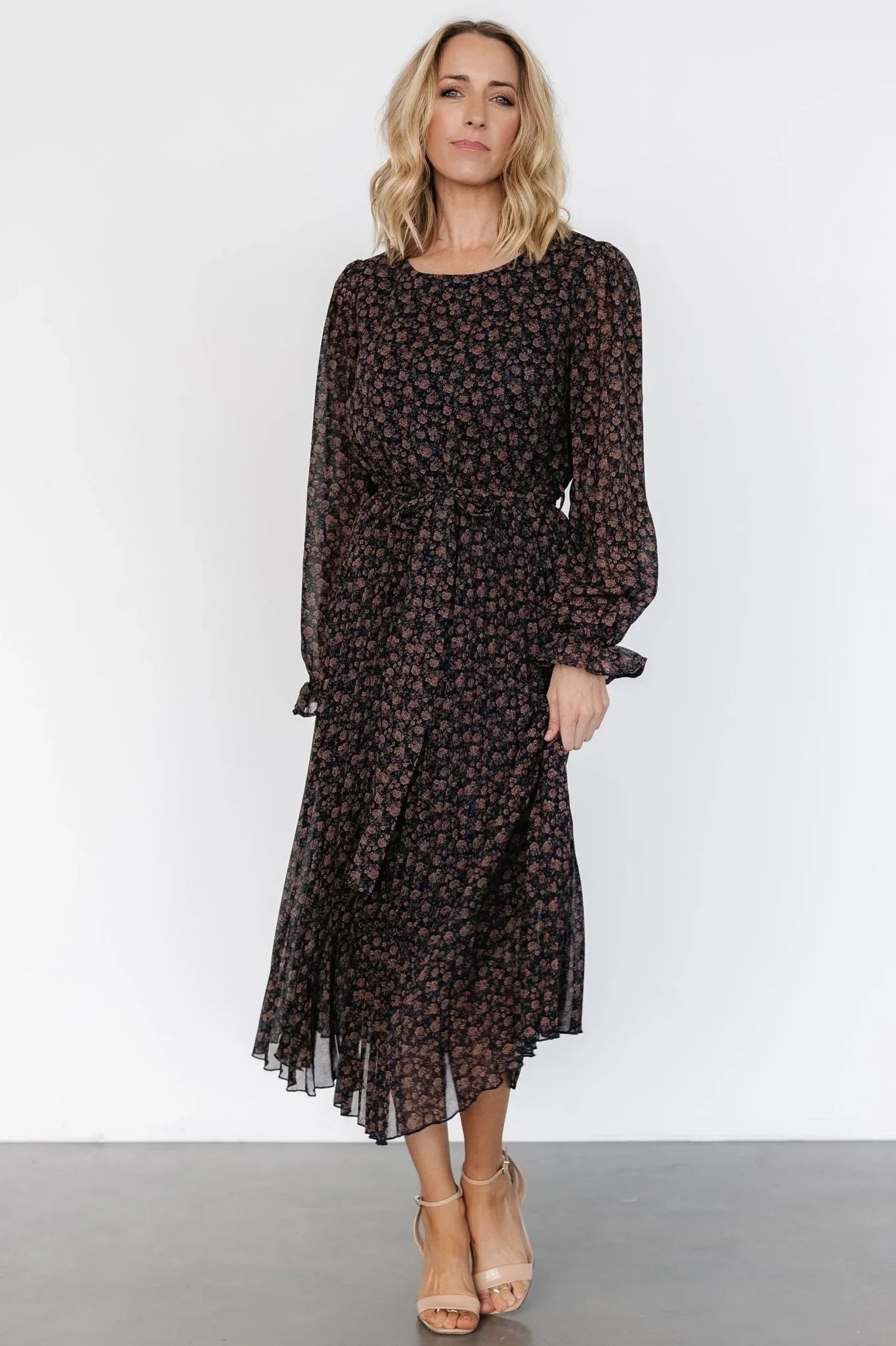 Edith Pleated Dress | Navy + Copper