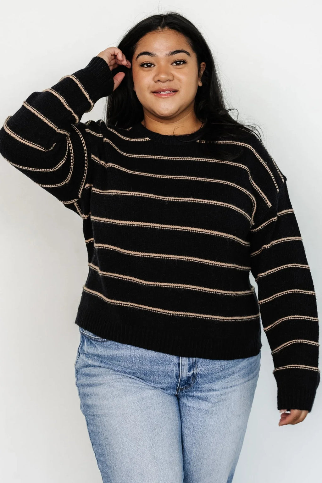 Alanis Stripe Sweater | Black + Camel