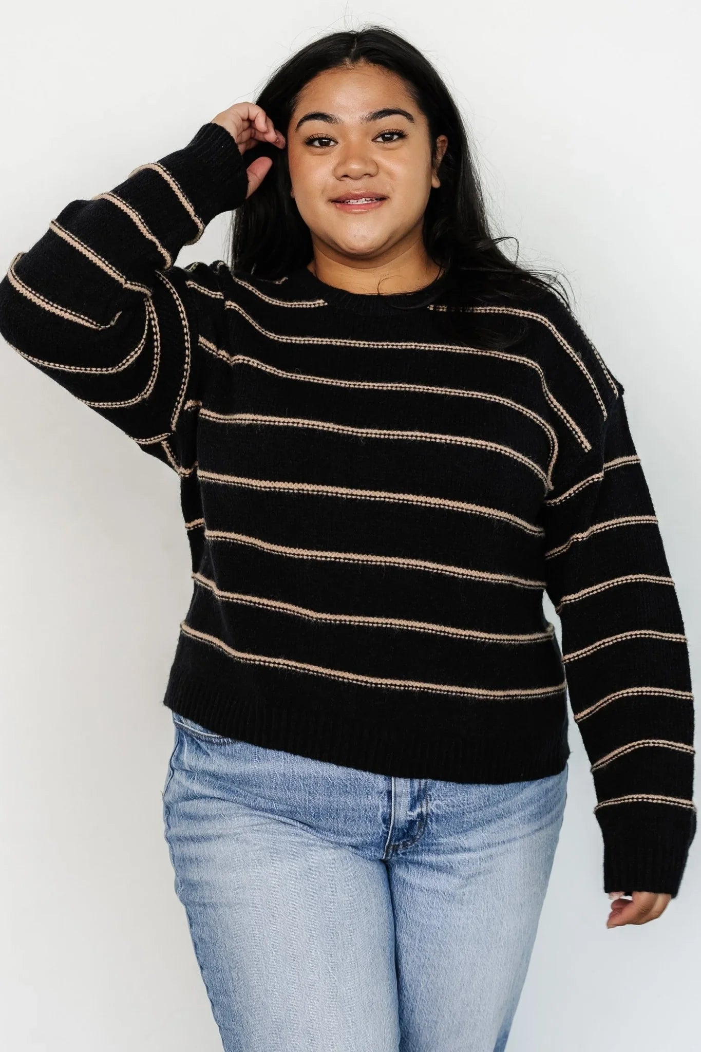 Alanis Stripe Sweater | Black + Camel