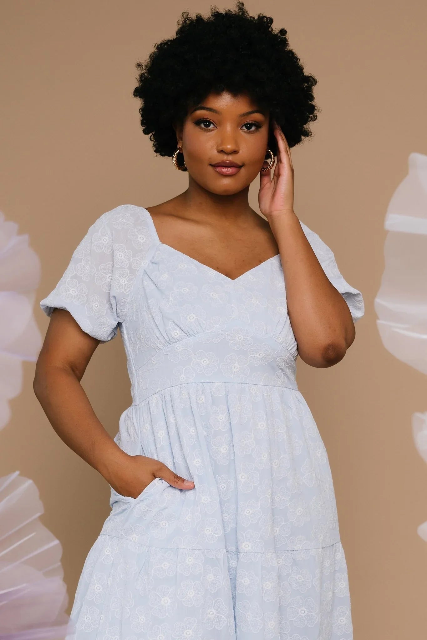 Mildred Embroidered Midi Dress | Light Blue