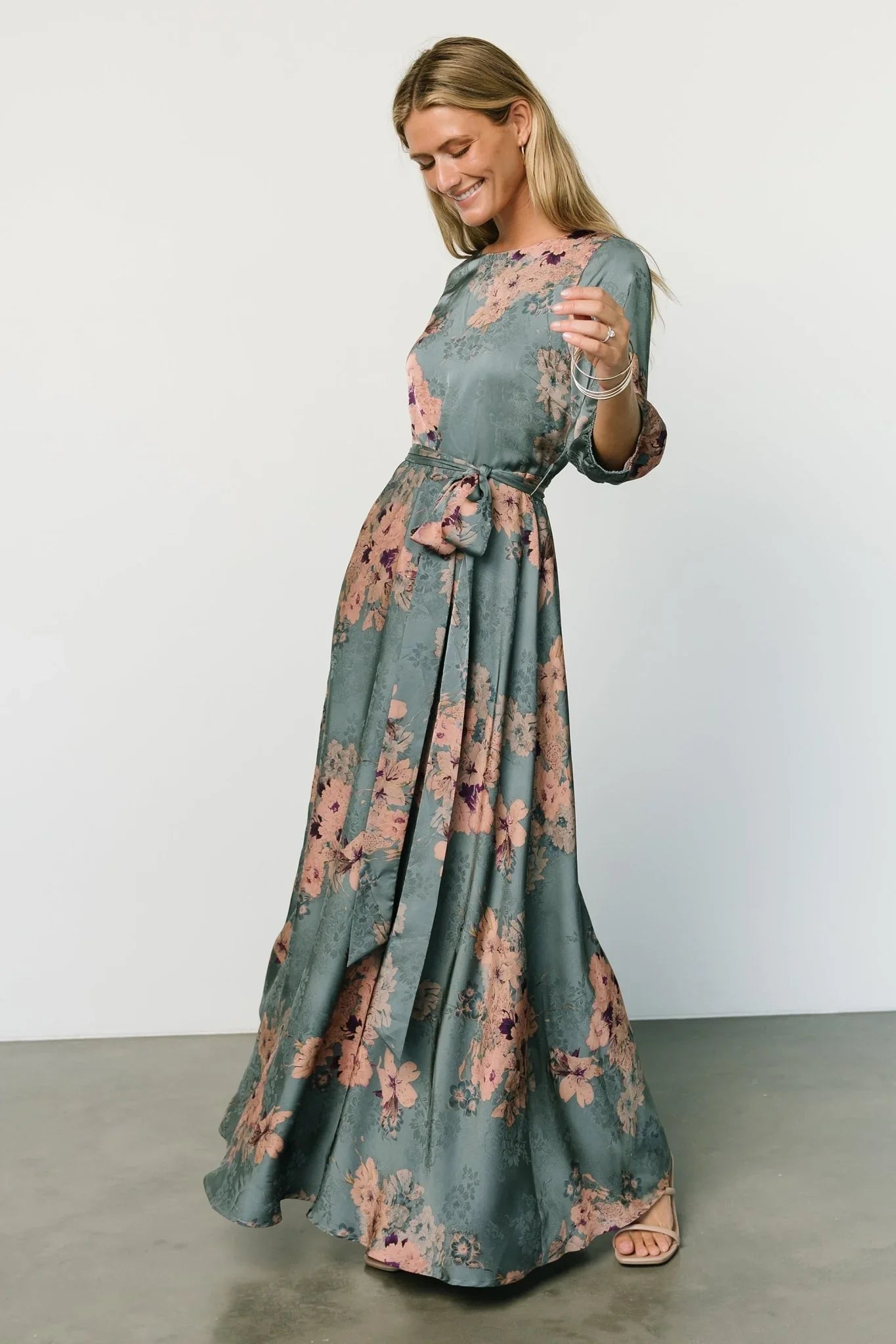 Paula Satin Maxi Dress | Blue + Pink Multi