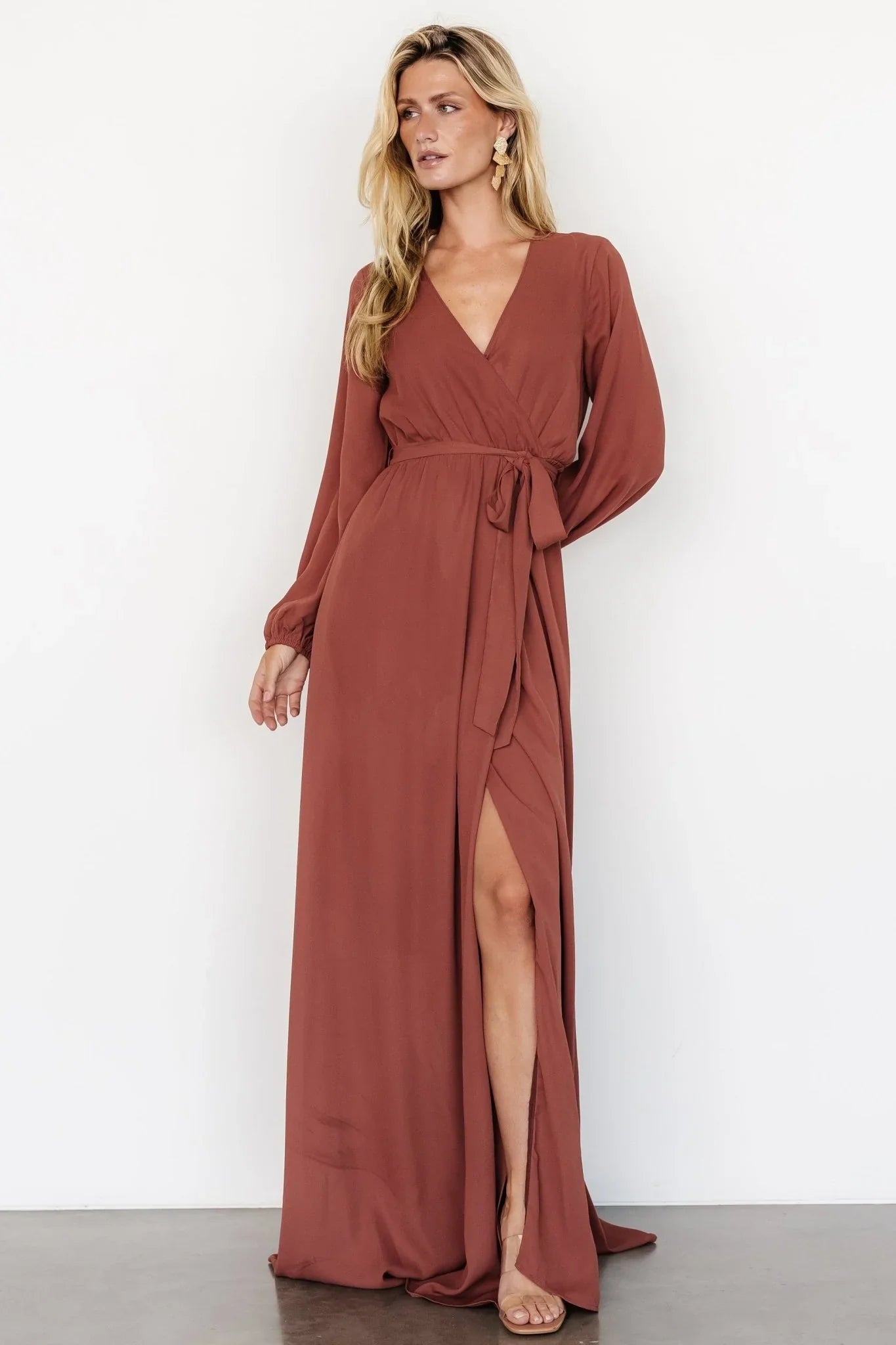 Breanne Faux Wrap Maxi Dress | Dusty Rust