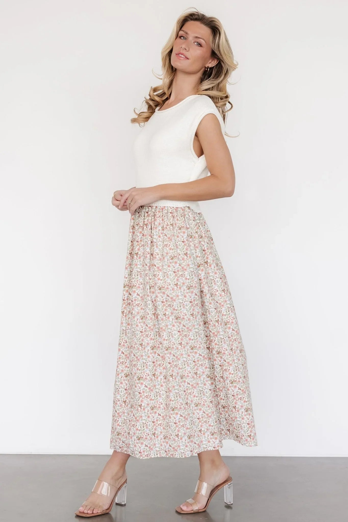 Myra Sweater Dress | Ivory + Coral Floral
