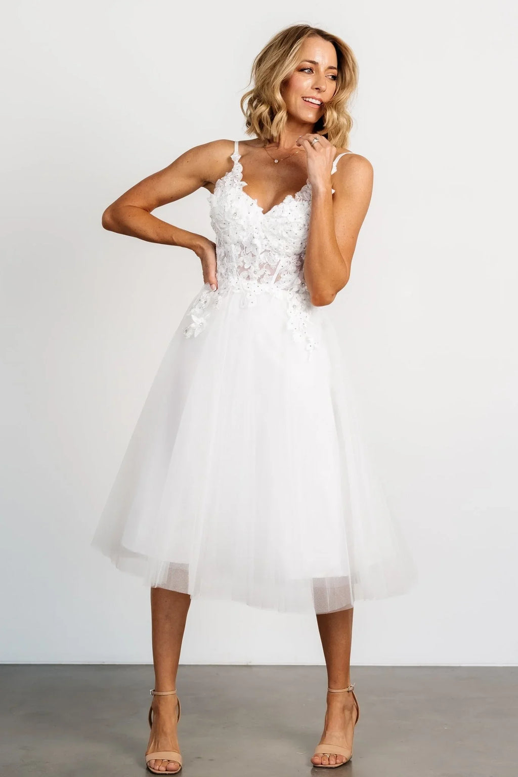 Noelle Shimmer Midi Dress | Off White