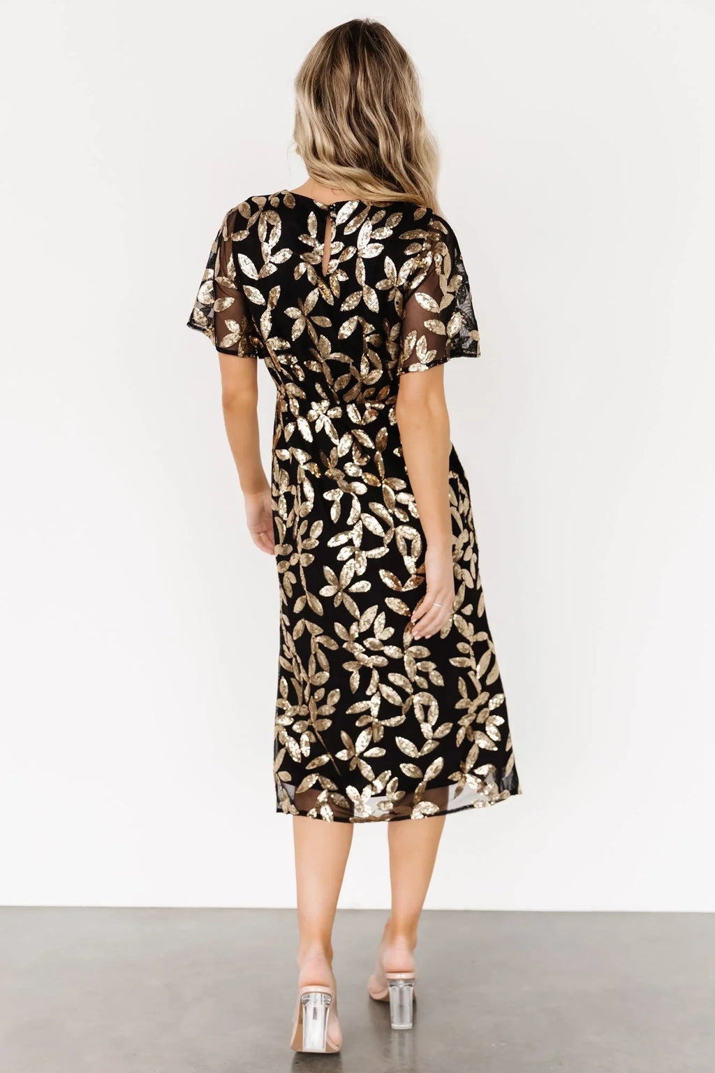 Deanna Sequin Midi Dress | Black + Gold