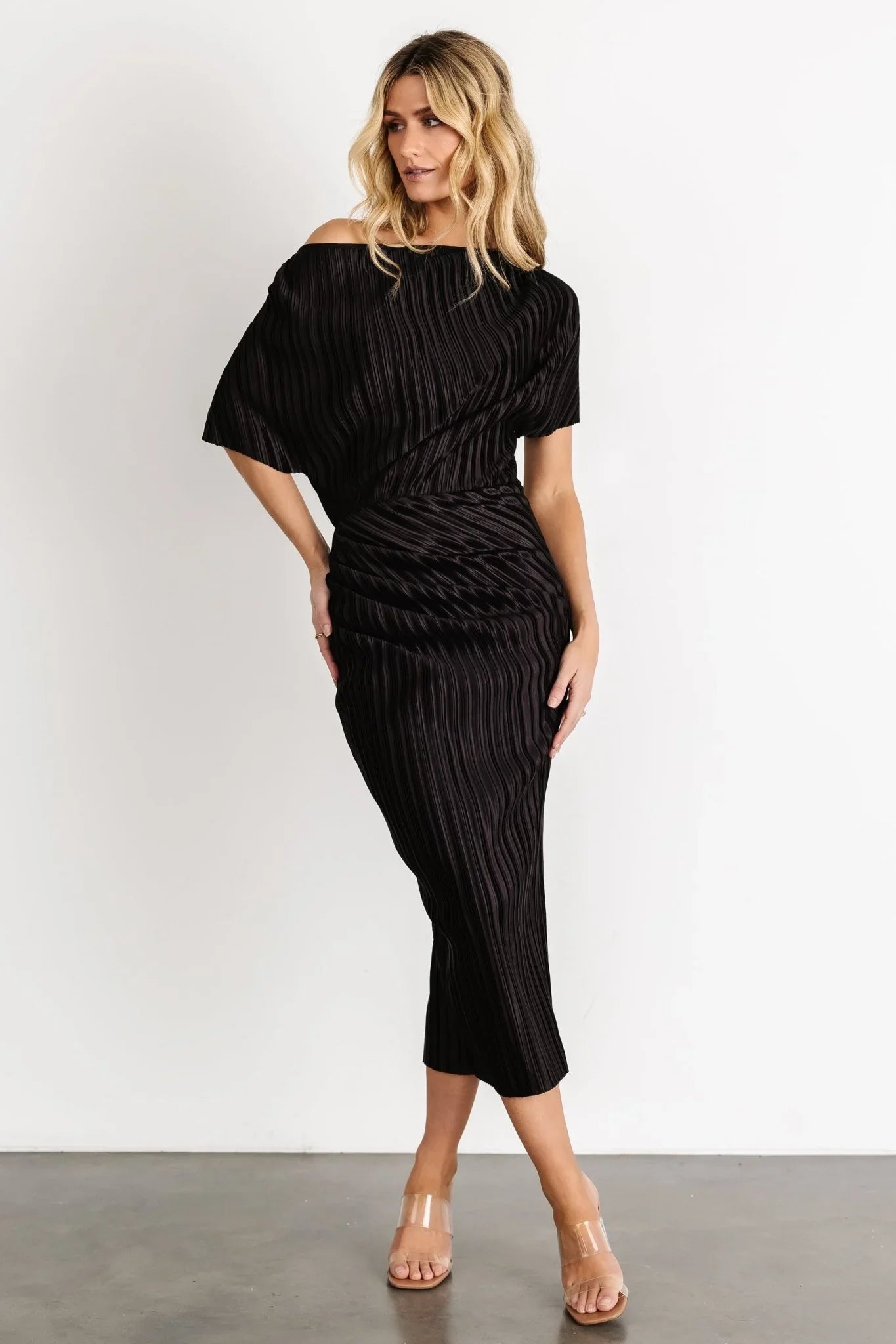 Winslow Pleated Midi Dress | Black