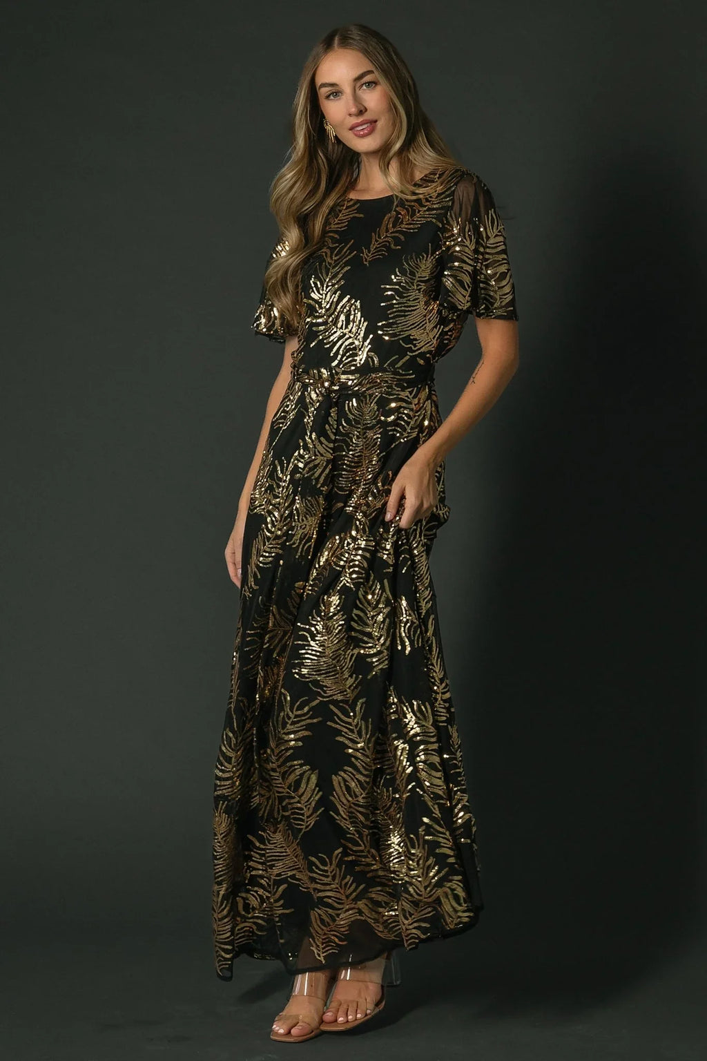 Muse Sequin Maxi Dress | Black + Gold