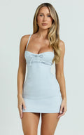 Melody Mini Dress Sweetheart Bust Fitted Dress in Blue