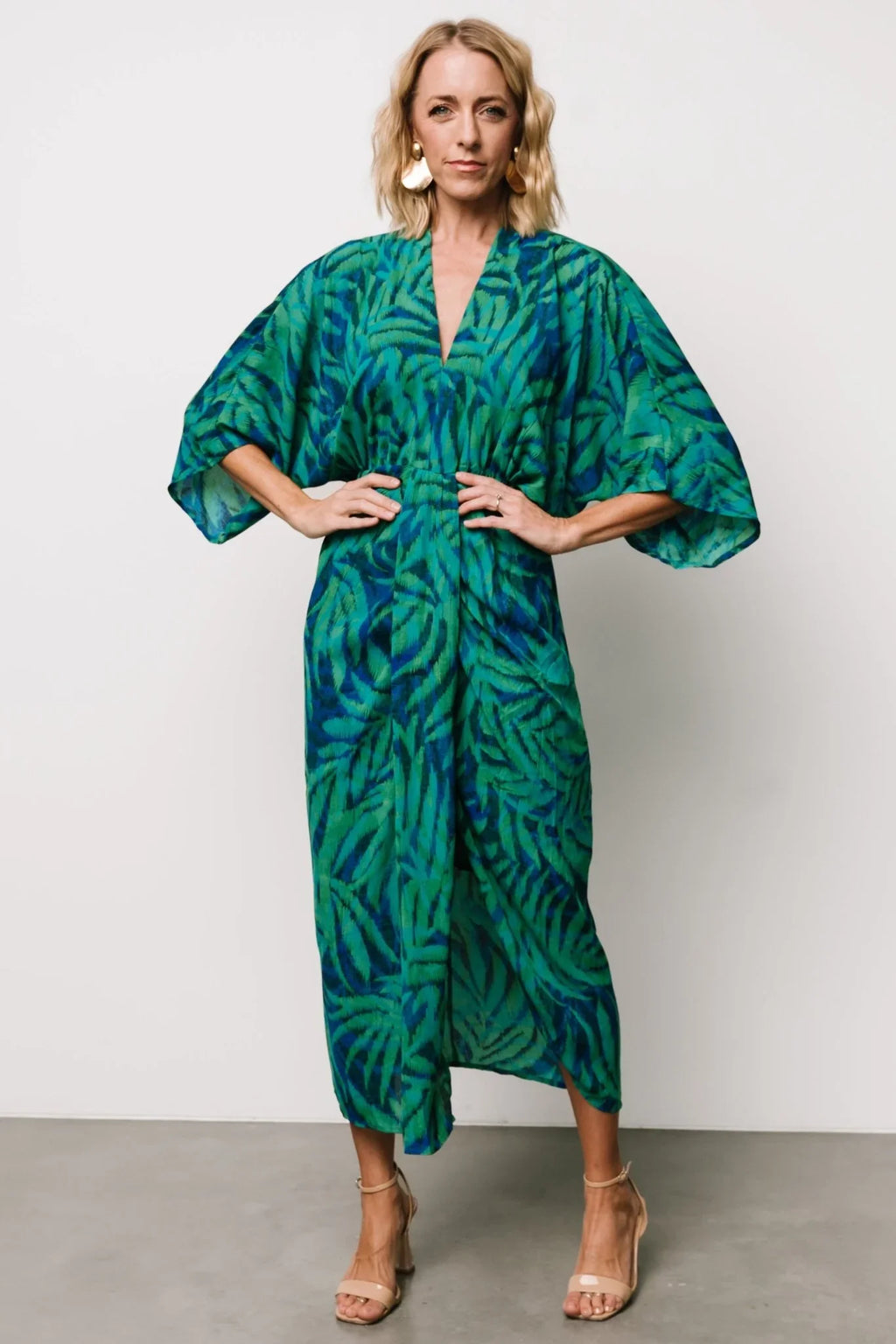 Janessa Midi Dress | Green + Blue Print