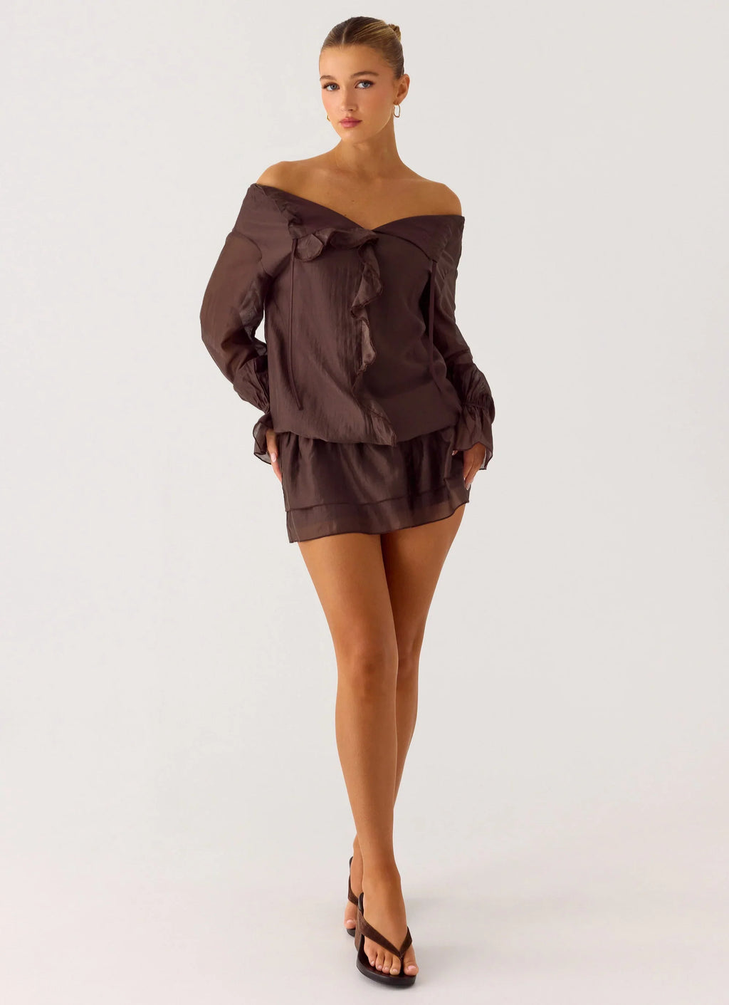Elris Drop Waist Mini Dress - Cool Chocolate
