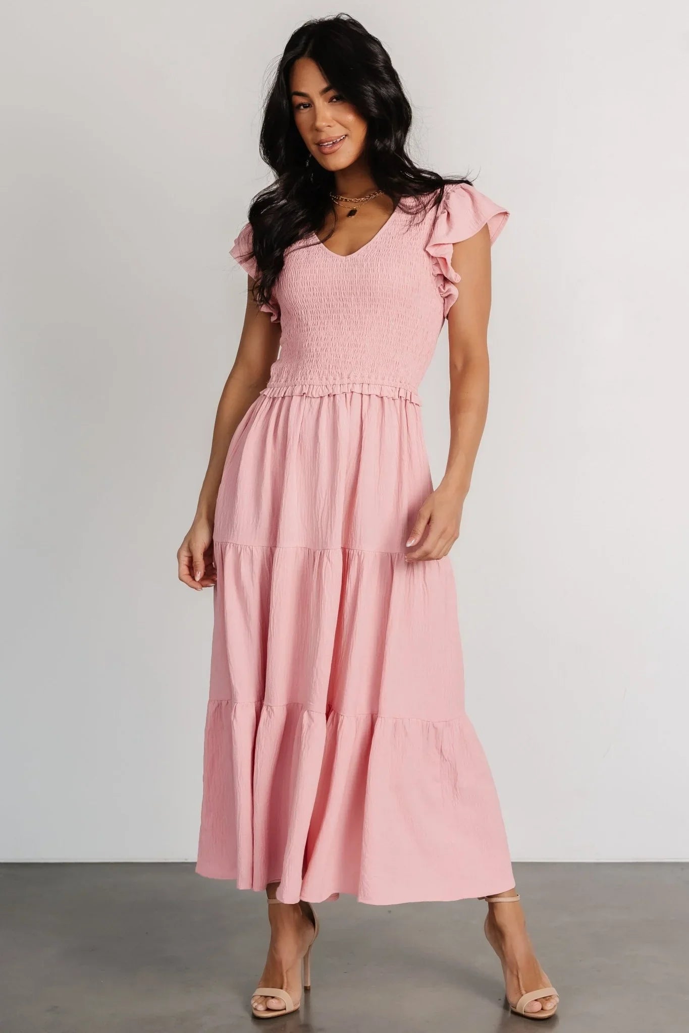 Afton Smocked Tiered Dress | Vintage Blush