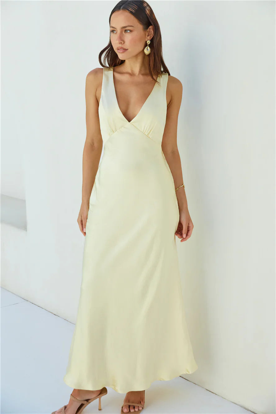 Cheers To You Satin Maxi Dress Yellow