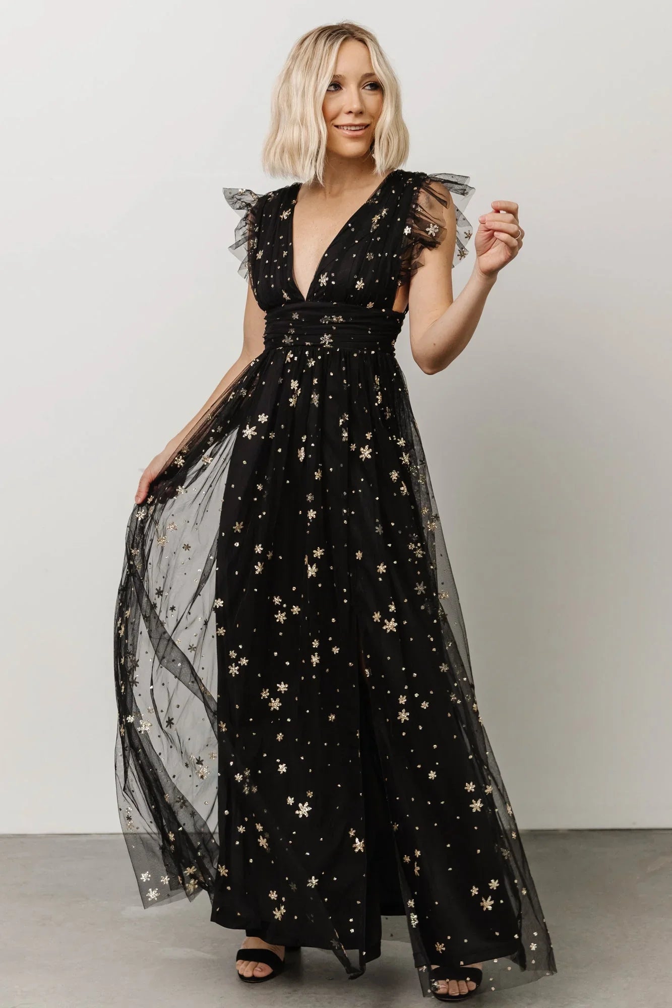 Nova Shimmer Maxi Dress | Black + Gold