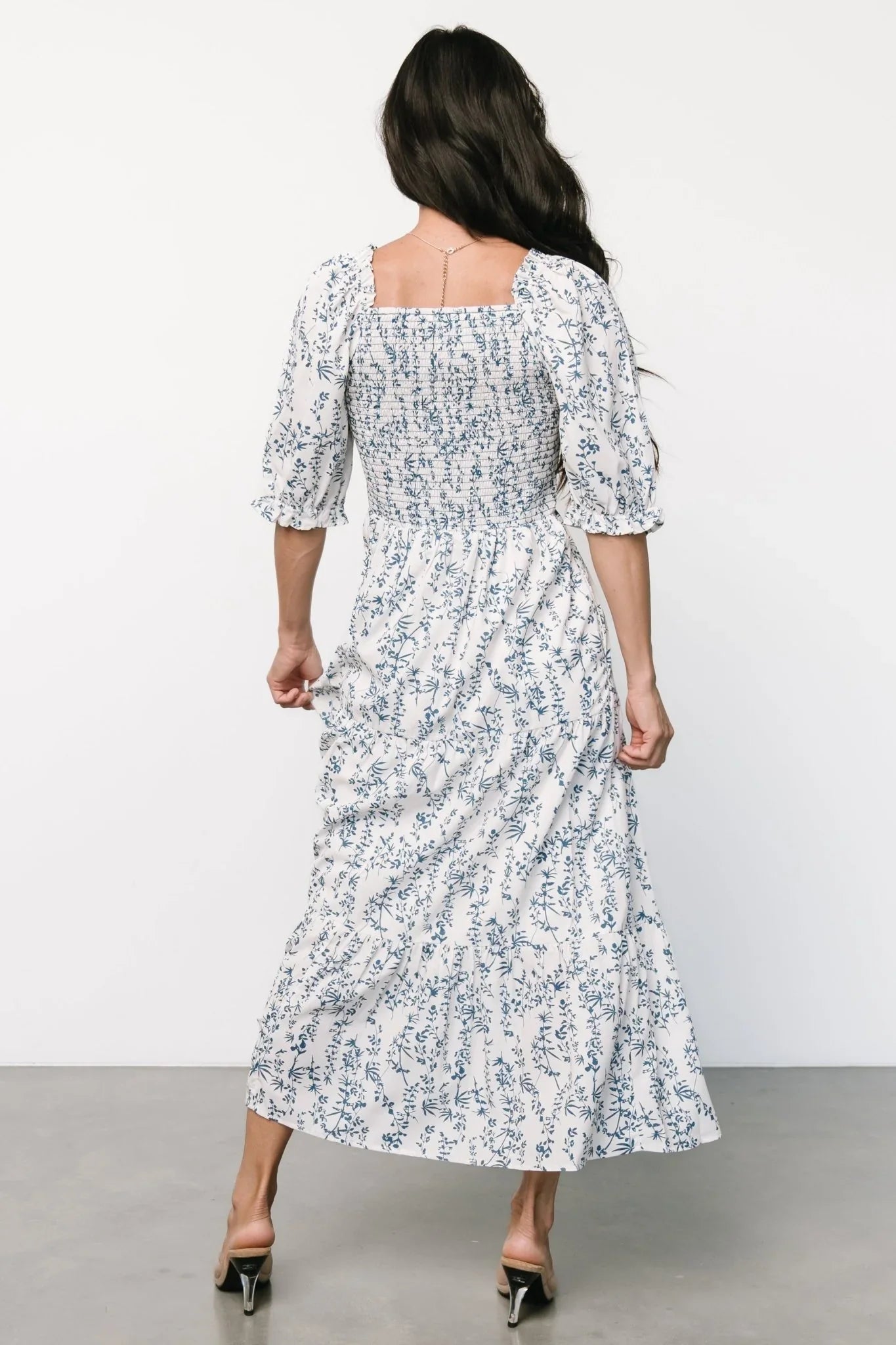 Tulsa Smocked Dress | Off White + Blue
