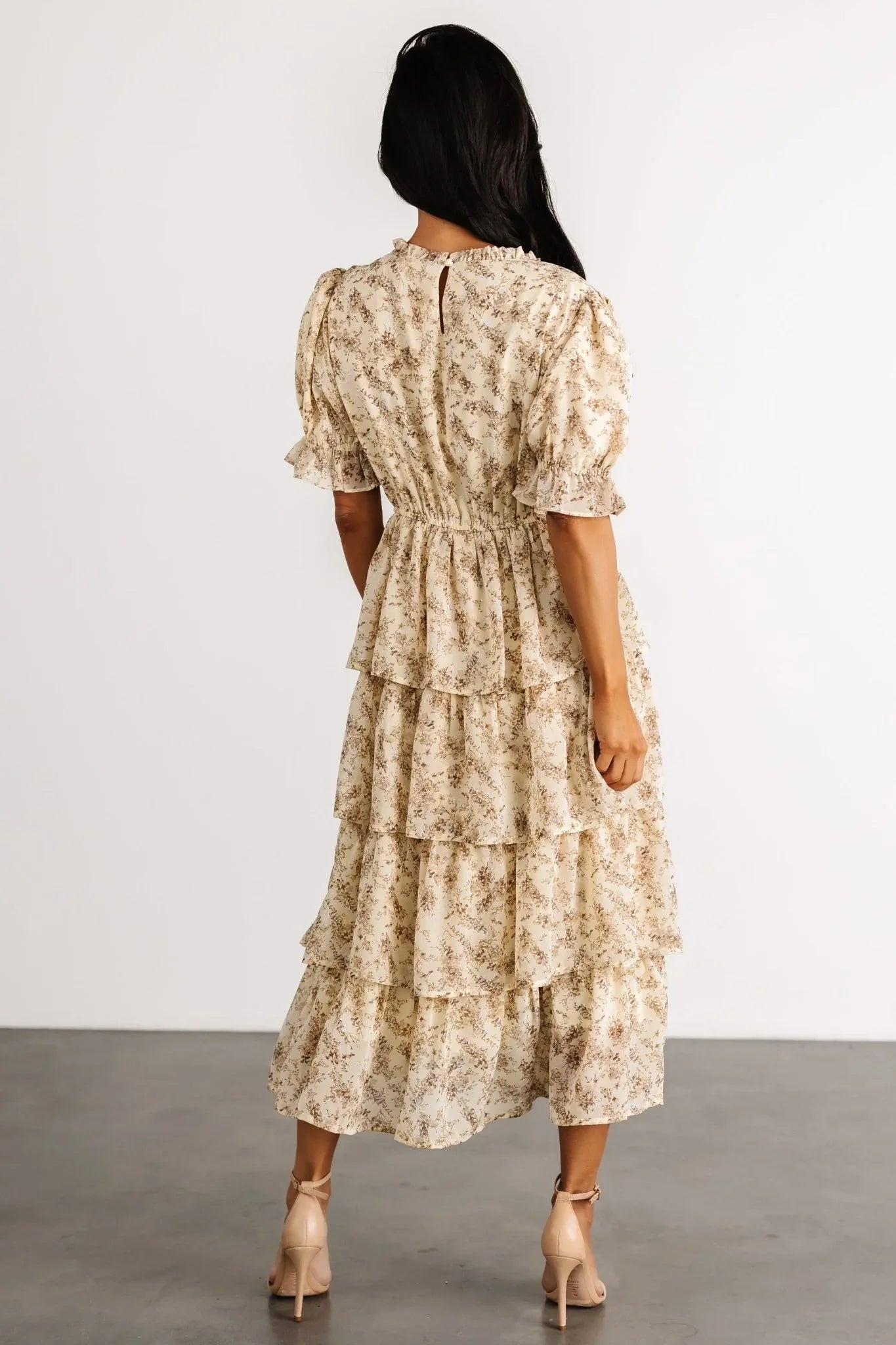 Pia Tiered Midi Dress | Pale Yellow Floral