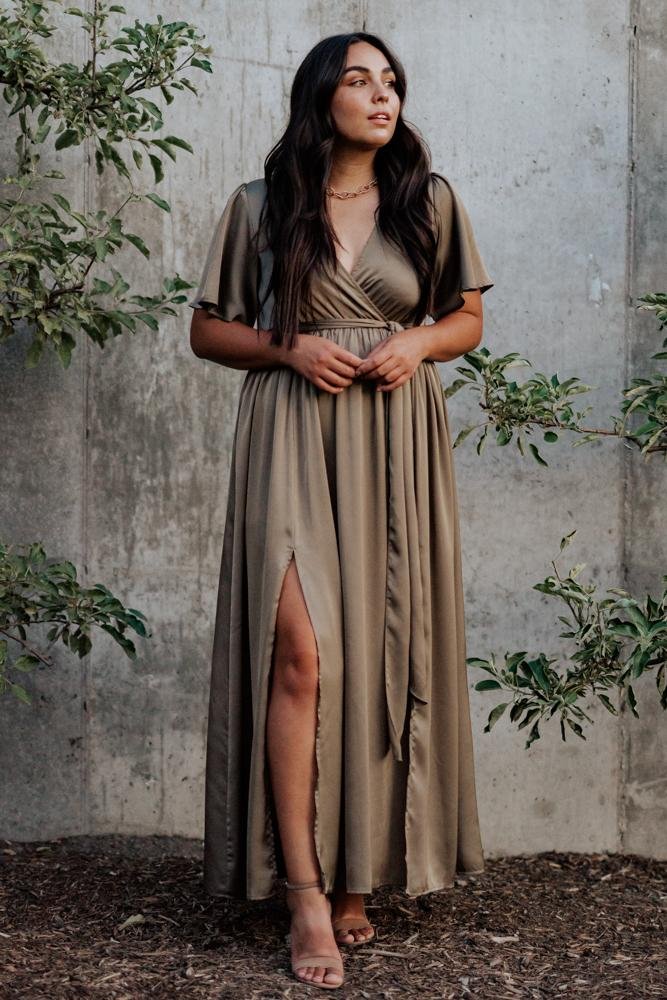 Sicily Satin Maxi Dress | Olive