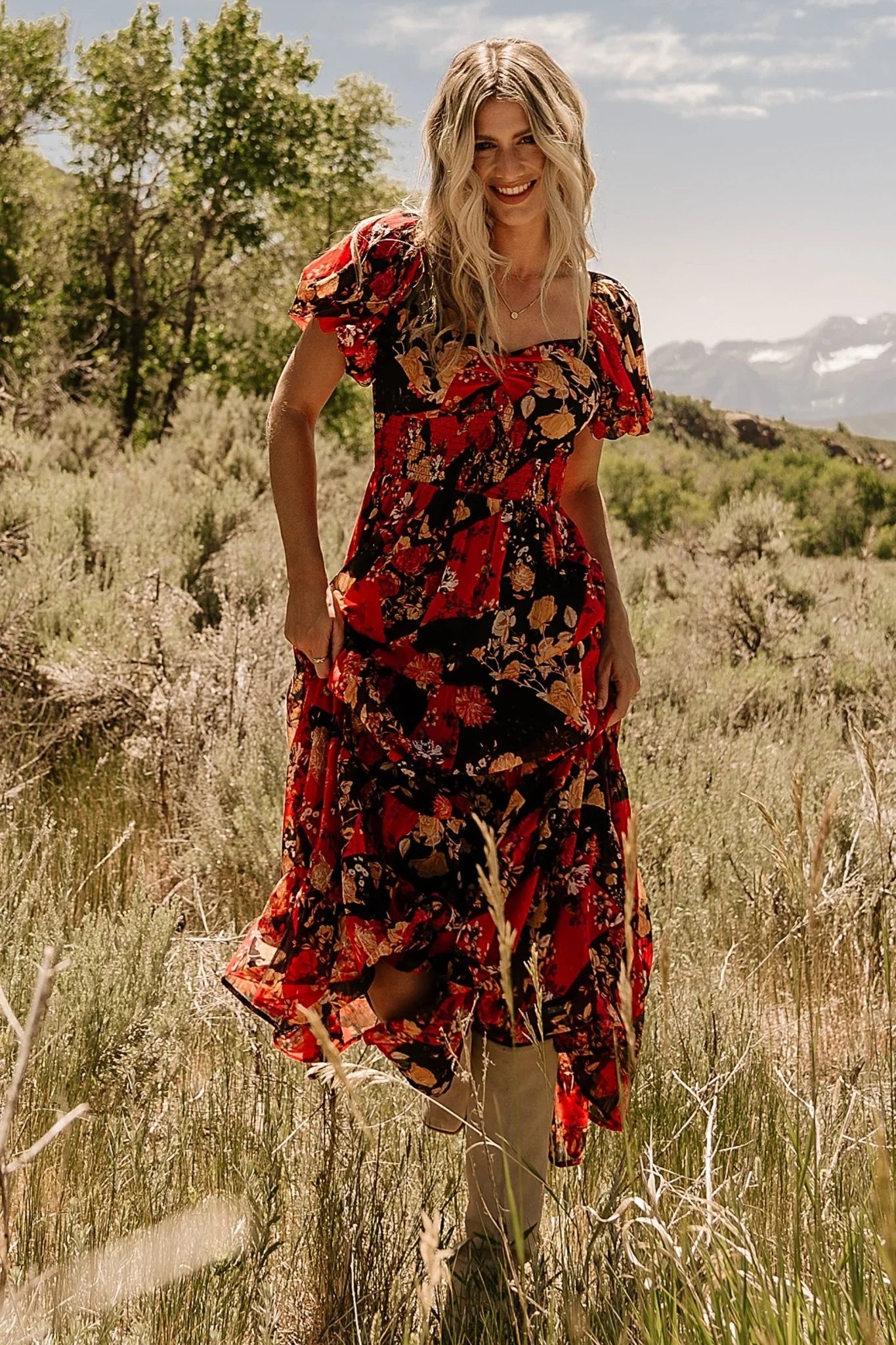 Suzy Maxi Dress | Black + Red Multi