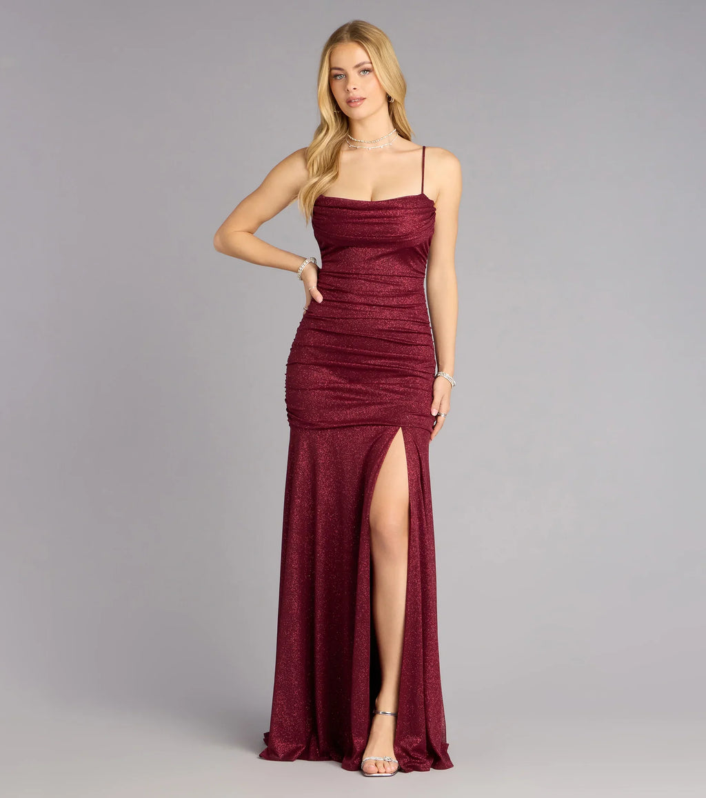Klaire Glitter Slit Mermaid Formal Dress