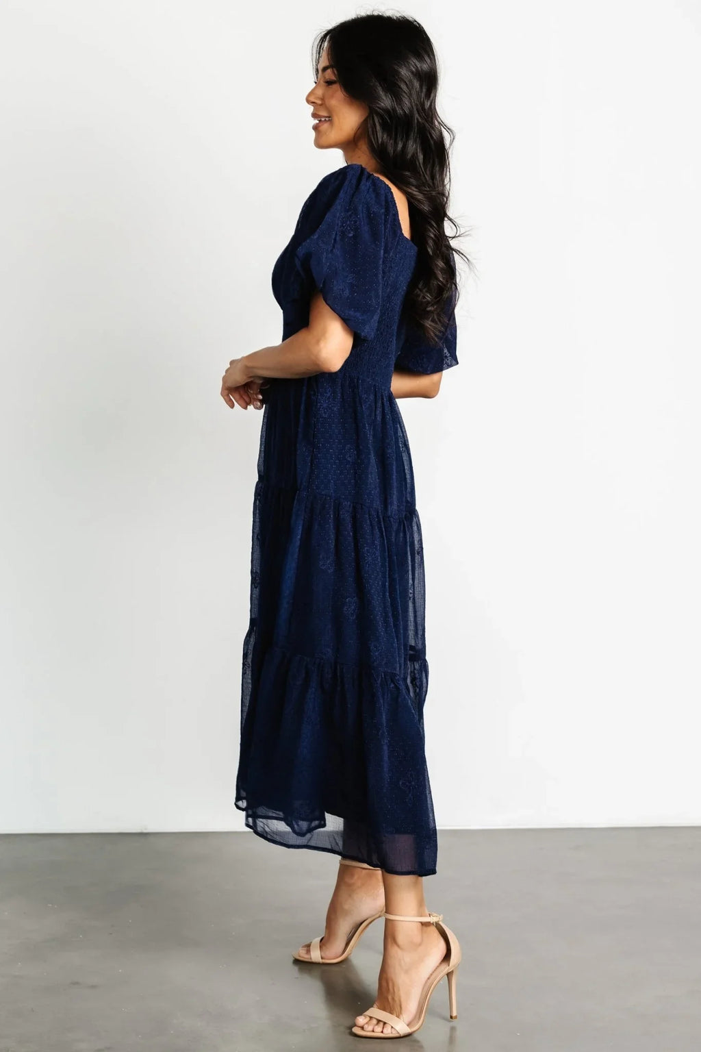 Rina Embroidered Shimmer Dress | Midnight Blue