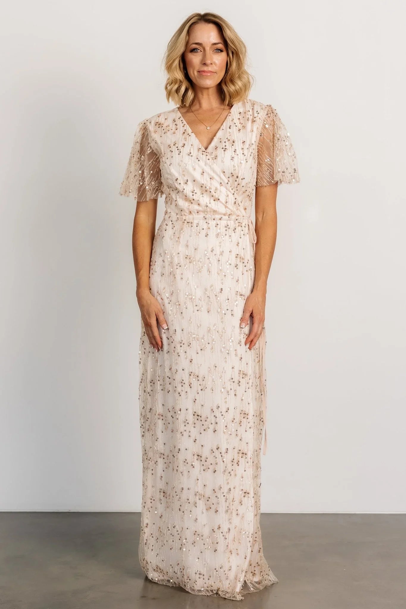Liza Sequin Wrap Maxi Dress | Rose Gold