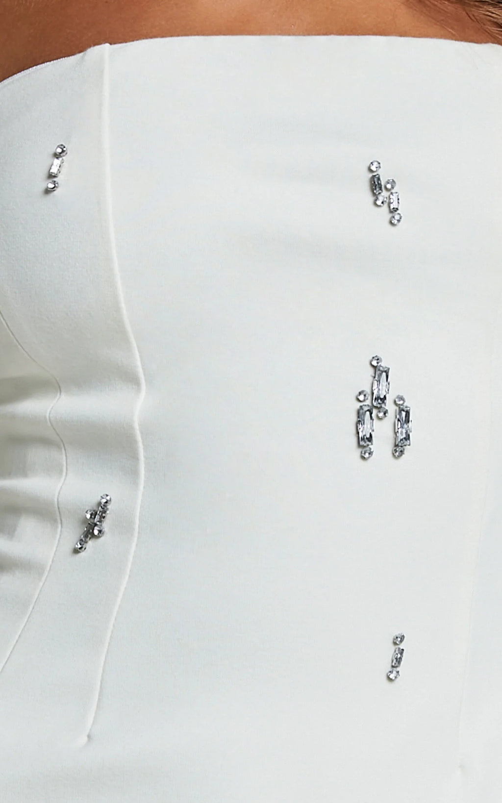Anziel Mini Dress - Strapless Structured Cluster Embellishment Dress in White