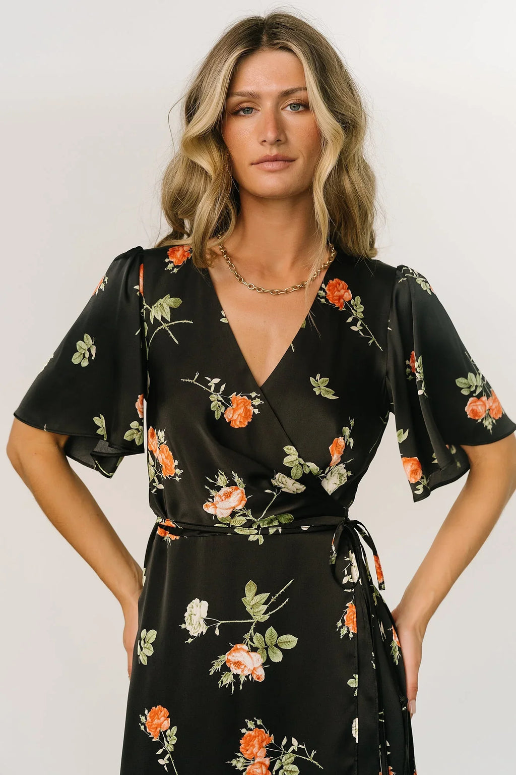 Amara Wrap Dress | Black + Coral Floral