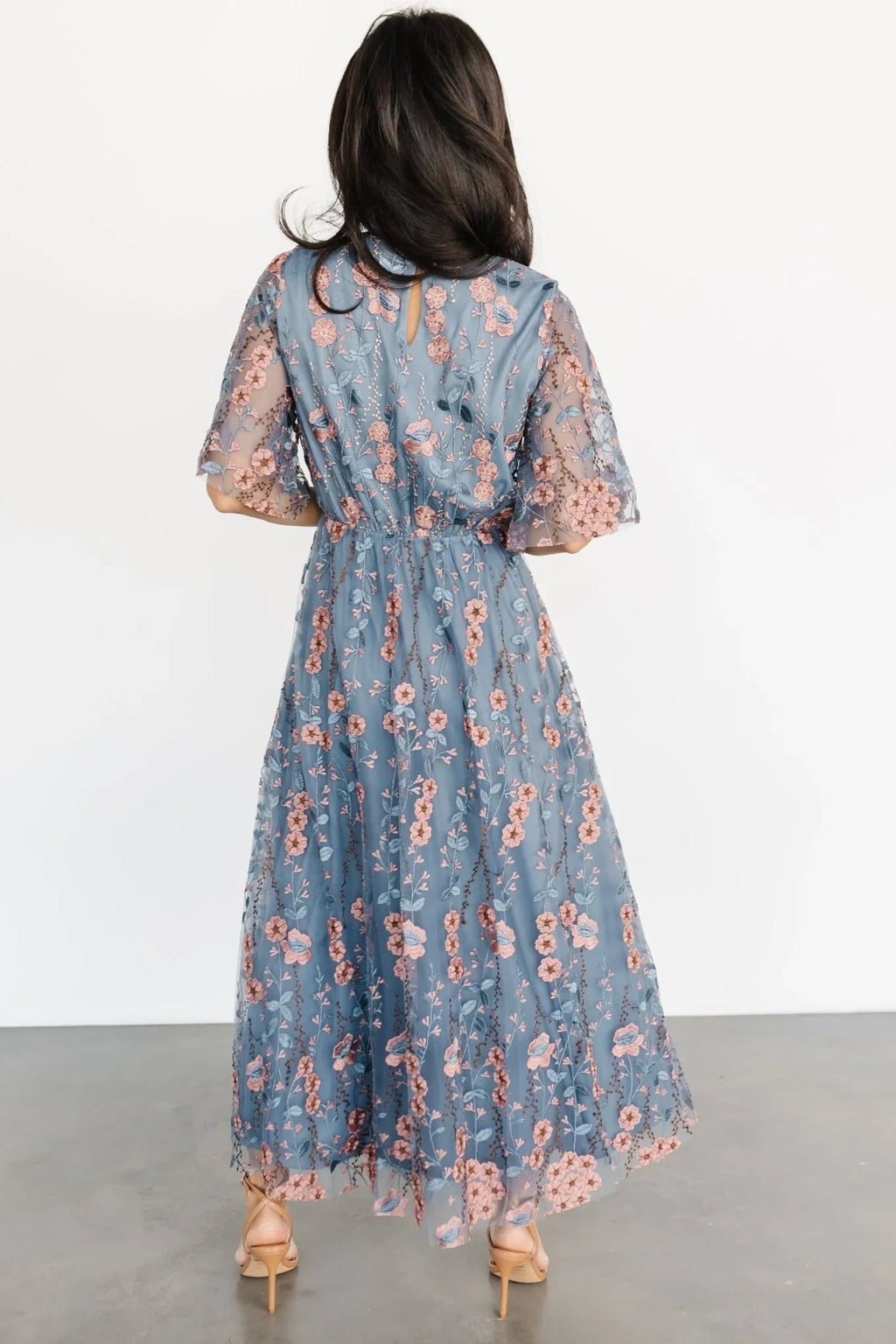 Arabella Embroidered Tulle Maxi Dress | Blue + Pink