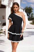 Bright Mood One Shoulder Mini Dress Black