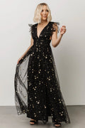 Nova Shimmer Maxi Dress | Black + Gold