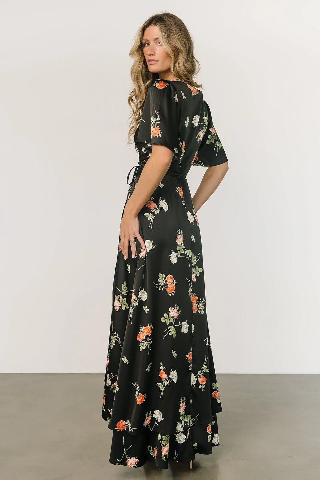 Amara Wrap Dress | Black + Coral Floral