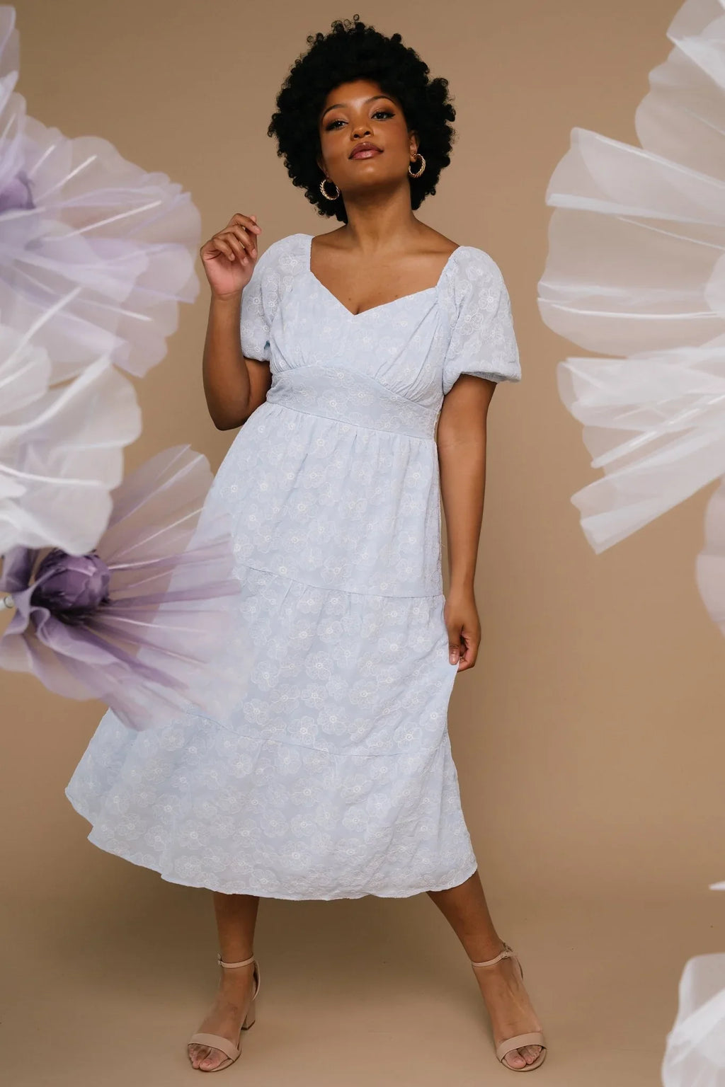 Mildred Embroidered Midi Dress | Light Blue
