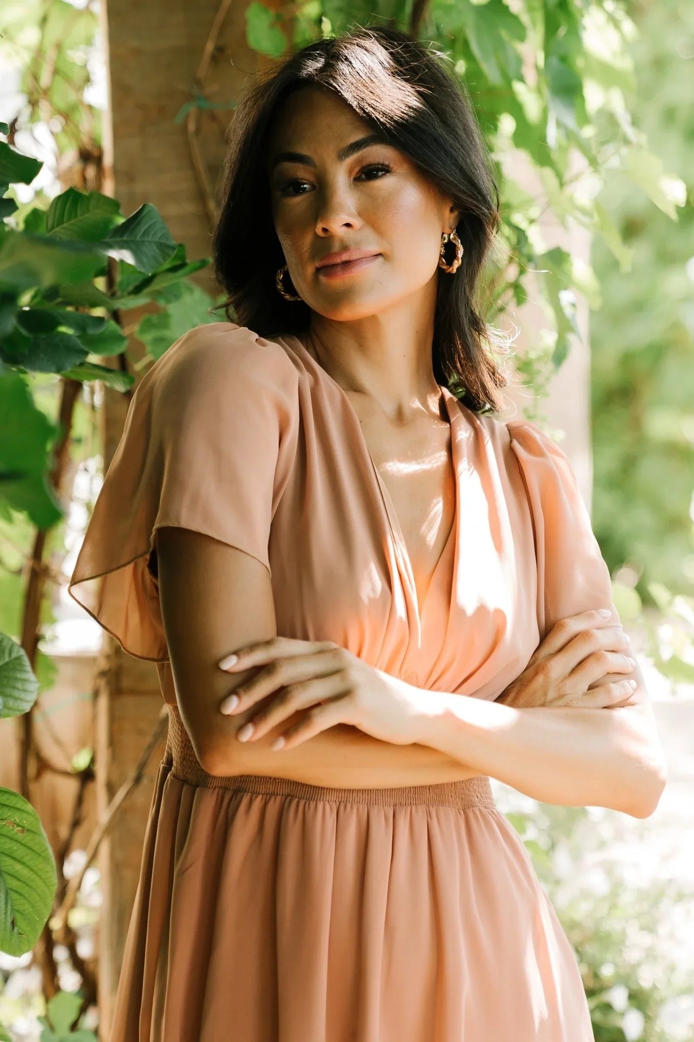 Sarah Smocked Midi Dress | Dusty Camel