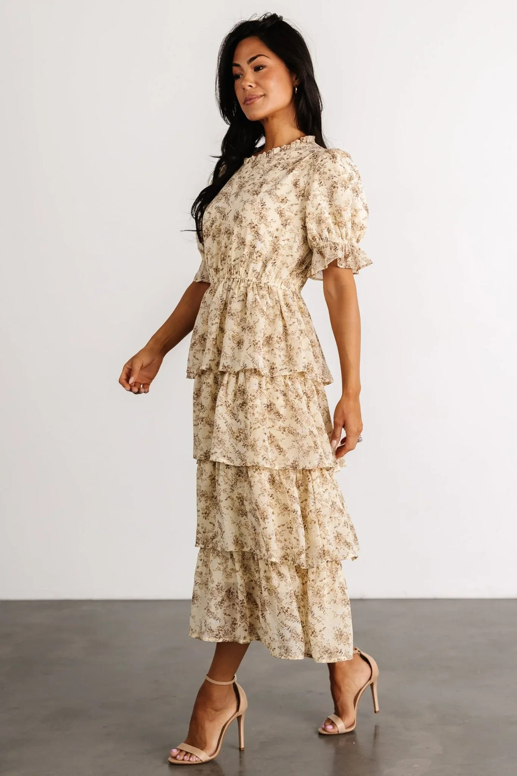 Pia Tiered Midi Dress | Pale Yellow Floral