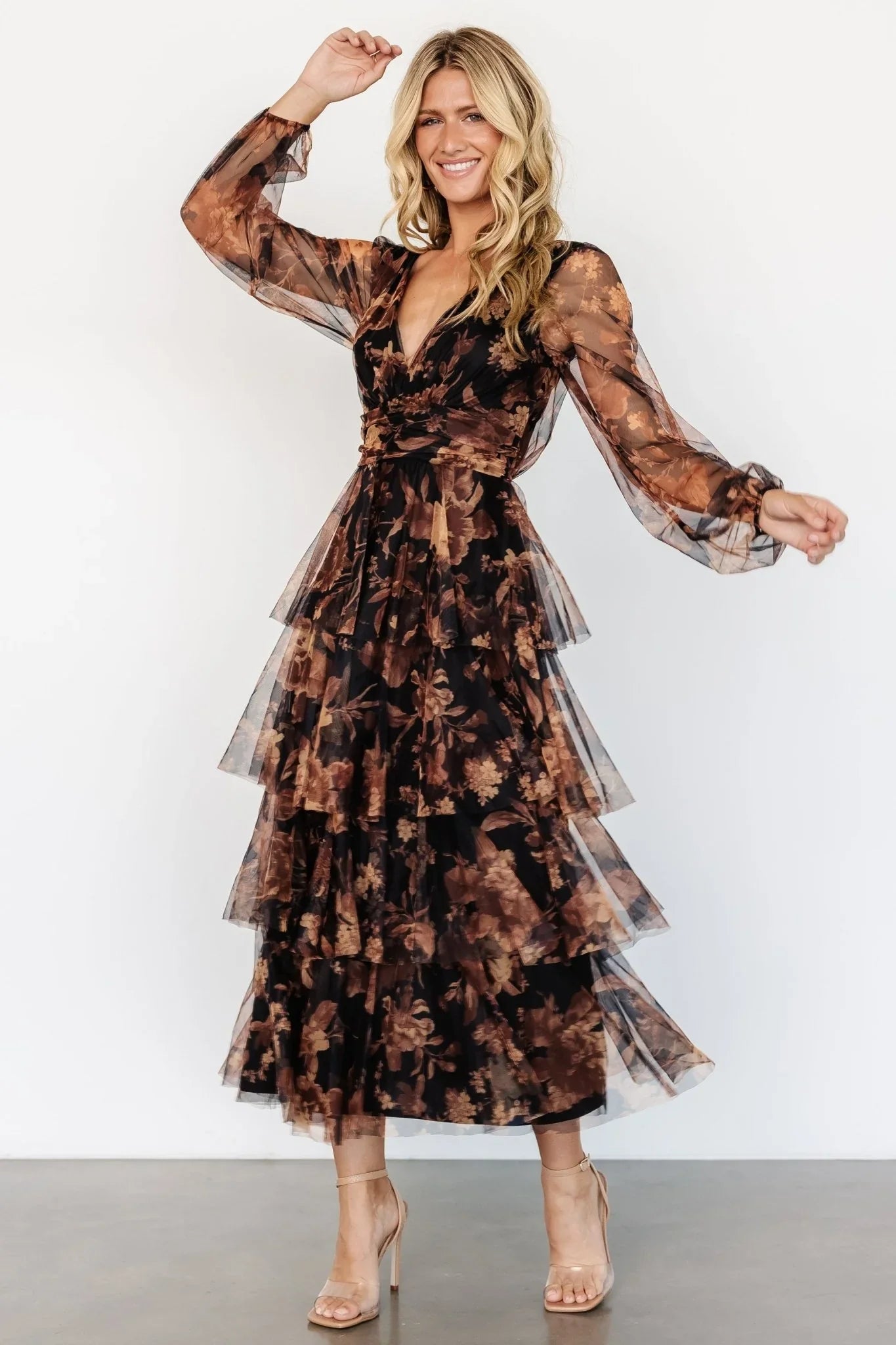 Carolina Tulle Tiered Maxi Dress | Caramel Floral