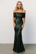 Yvonne Off Shoulder Sequin Gown | Green